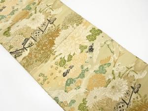 アンティーク　鶴に菊・枝梅模様織り出し丸帯（材料）